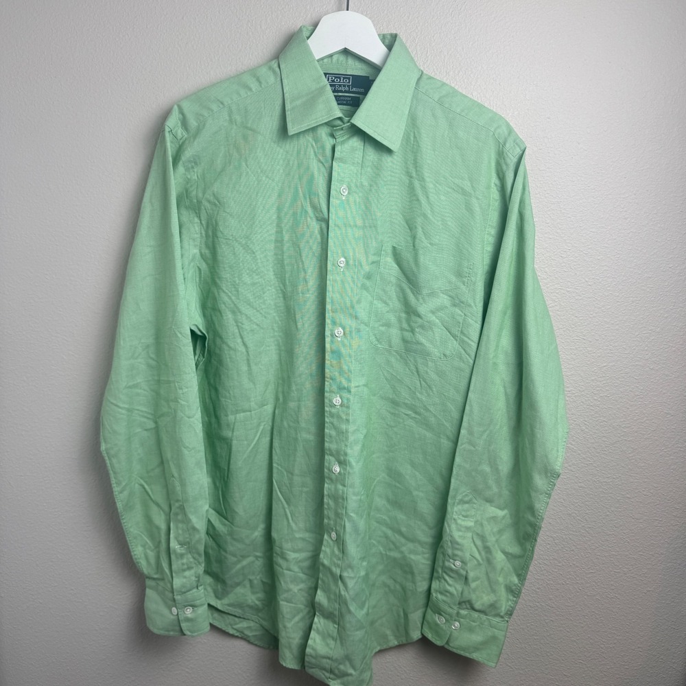 Polo Ralph Lauren Curham Shirtโ 15.5 34/35 Classic Fit Green Cotton Long Sleeve